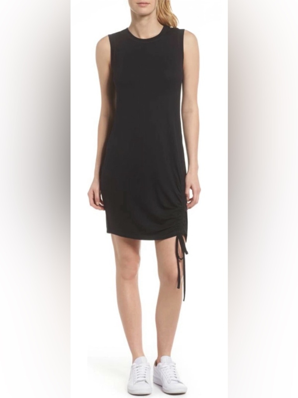 ZELLA Post Studio Sleeveless Ruched Side Midi Dress Black Size Small